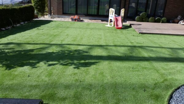 Garden with artificial turf in the first year of construction