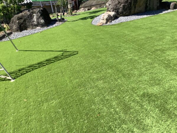Artificial grass garden in the second year of construction